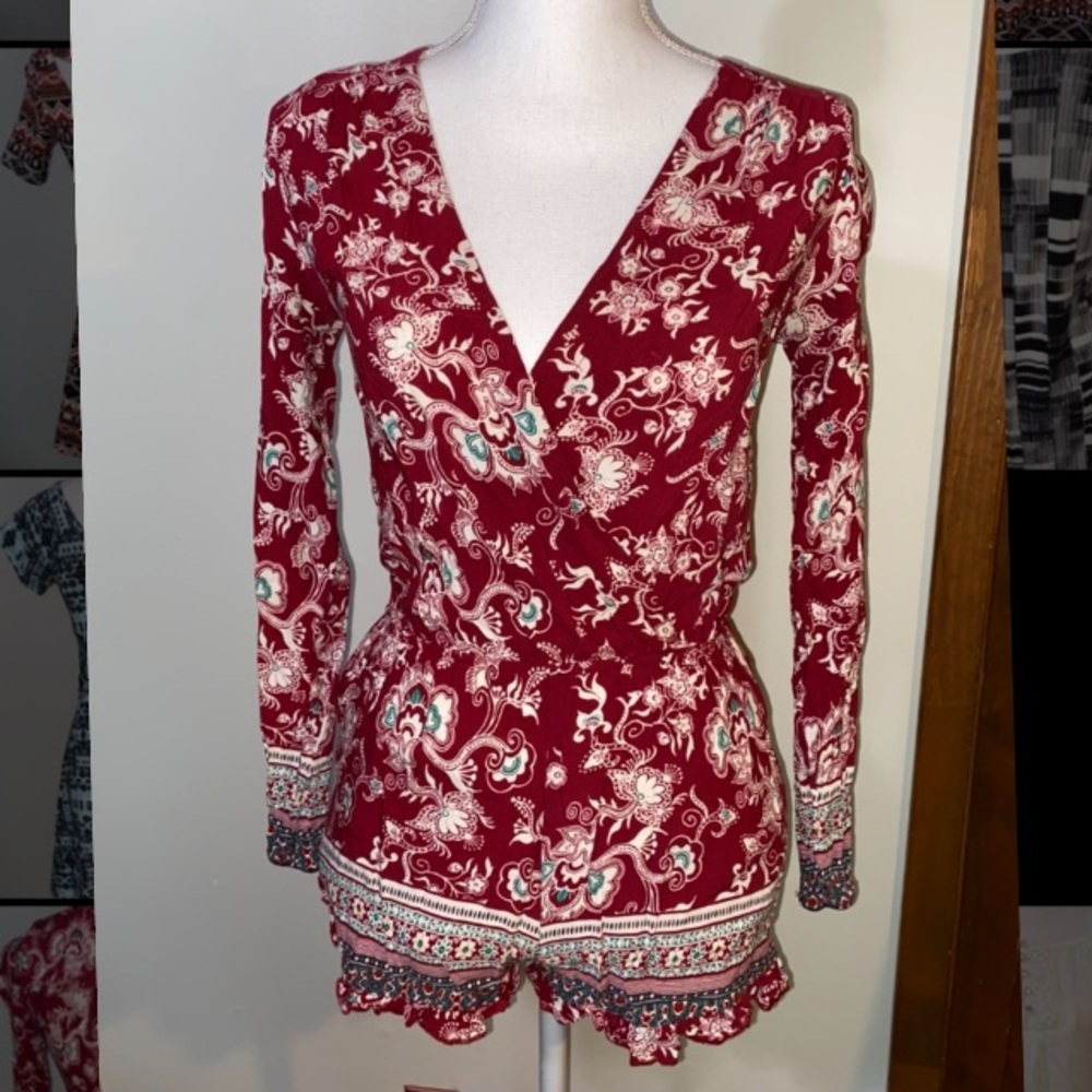 Cute Cranberry Pink Long Sleeve Romper